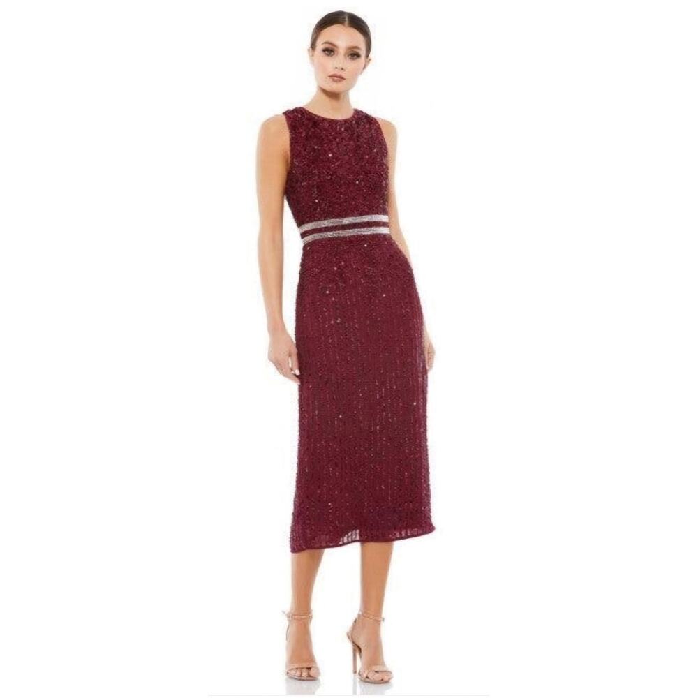 MacDuggal Sleeveless Beaded Midi Sheath Dress 2